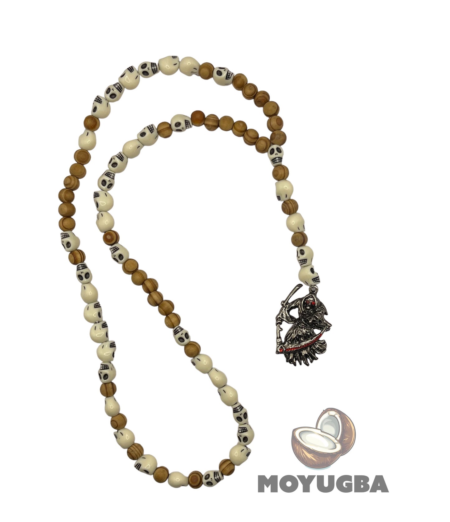 Santa Muerte Rosary Wood/Skull Beads - for Protection and Guidance