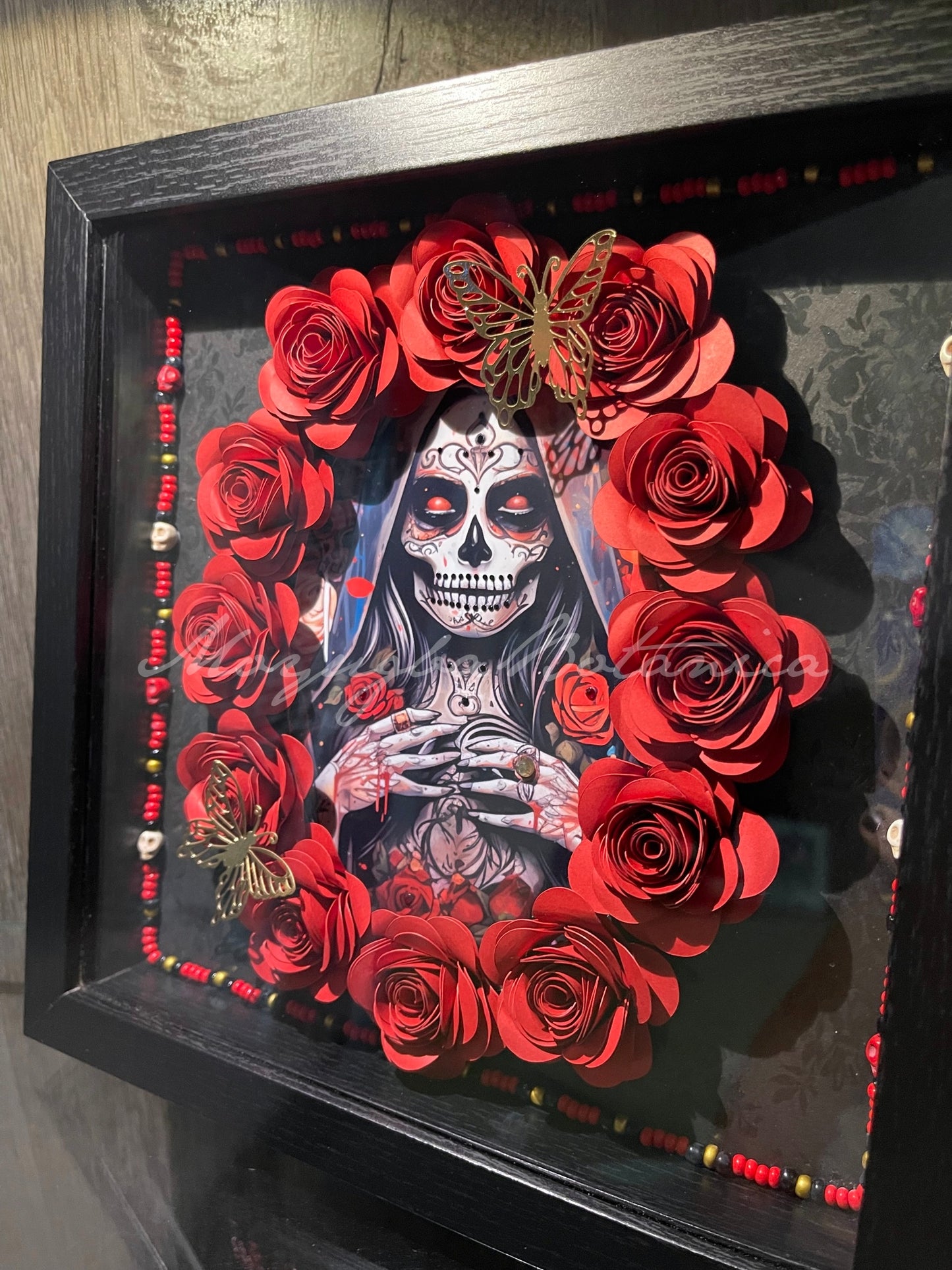 SANTA MUERTE Rose Shadow Box - 9x9