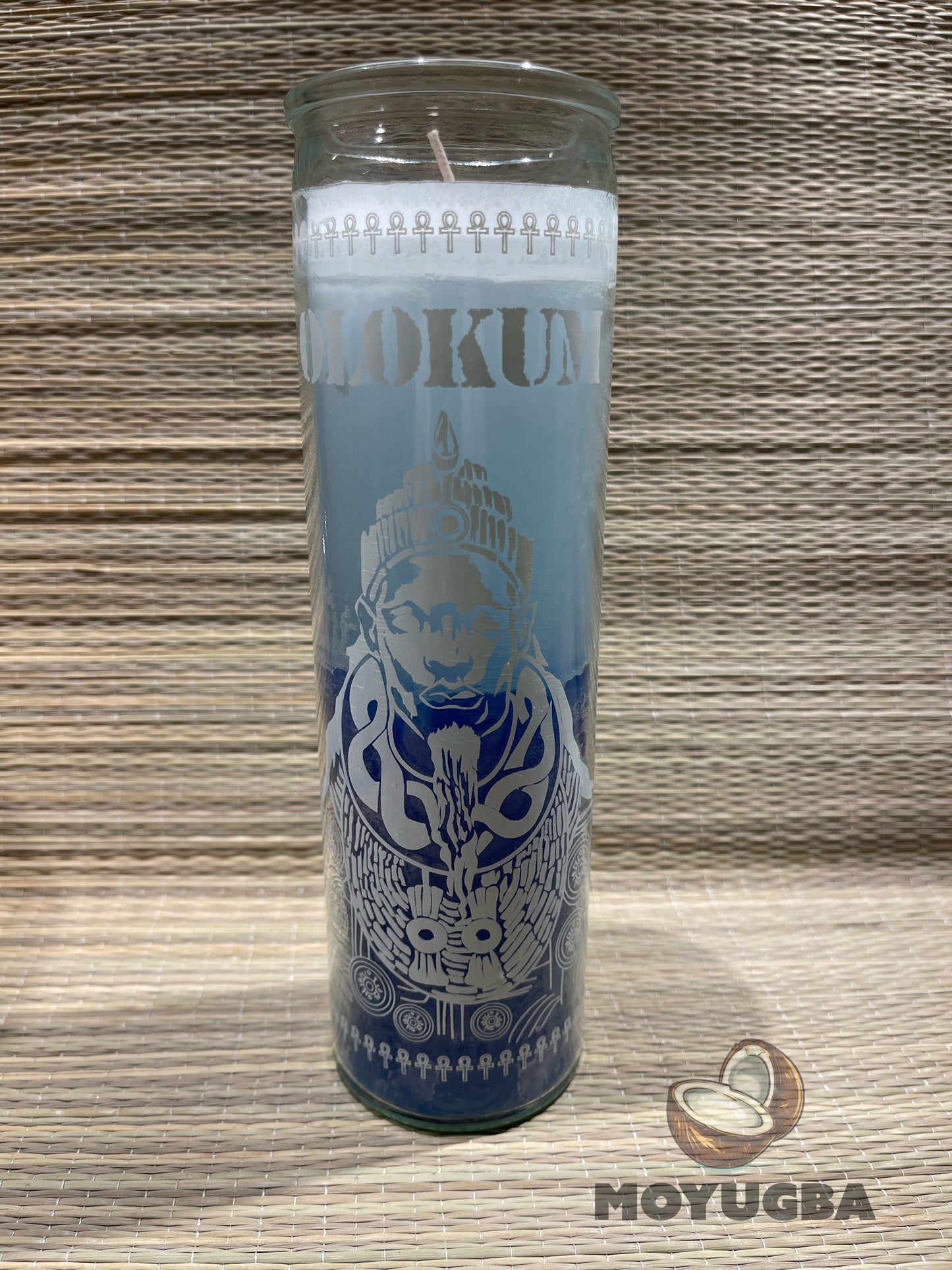 Blue and White Orisha Olokun/Olokum Candle - Handcrafted Spiritual Offering