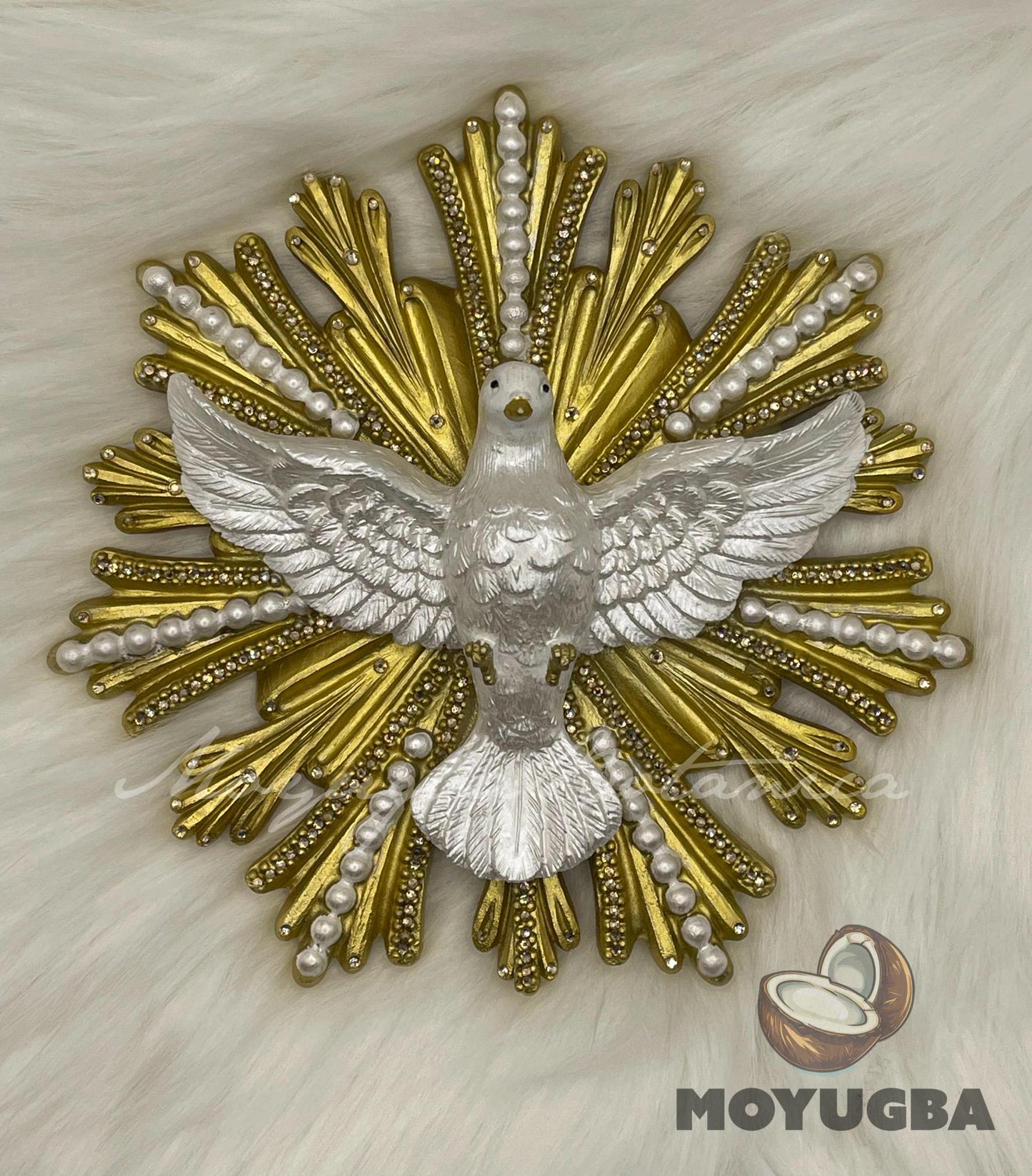 RHINESTONED Divine White Dove Sculpture for Spiritual Spaces - 6"