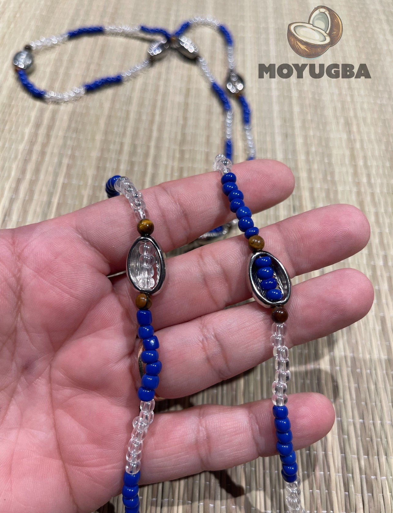 Tiger eye Yemaya Necklace/Eleke/Collar with Cowries - Santeria/Yoruba