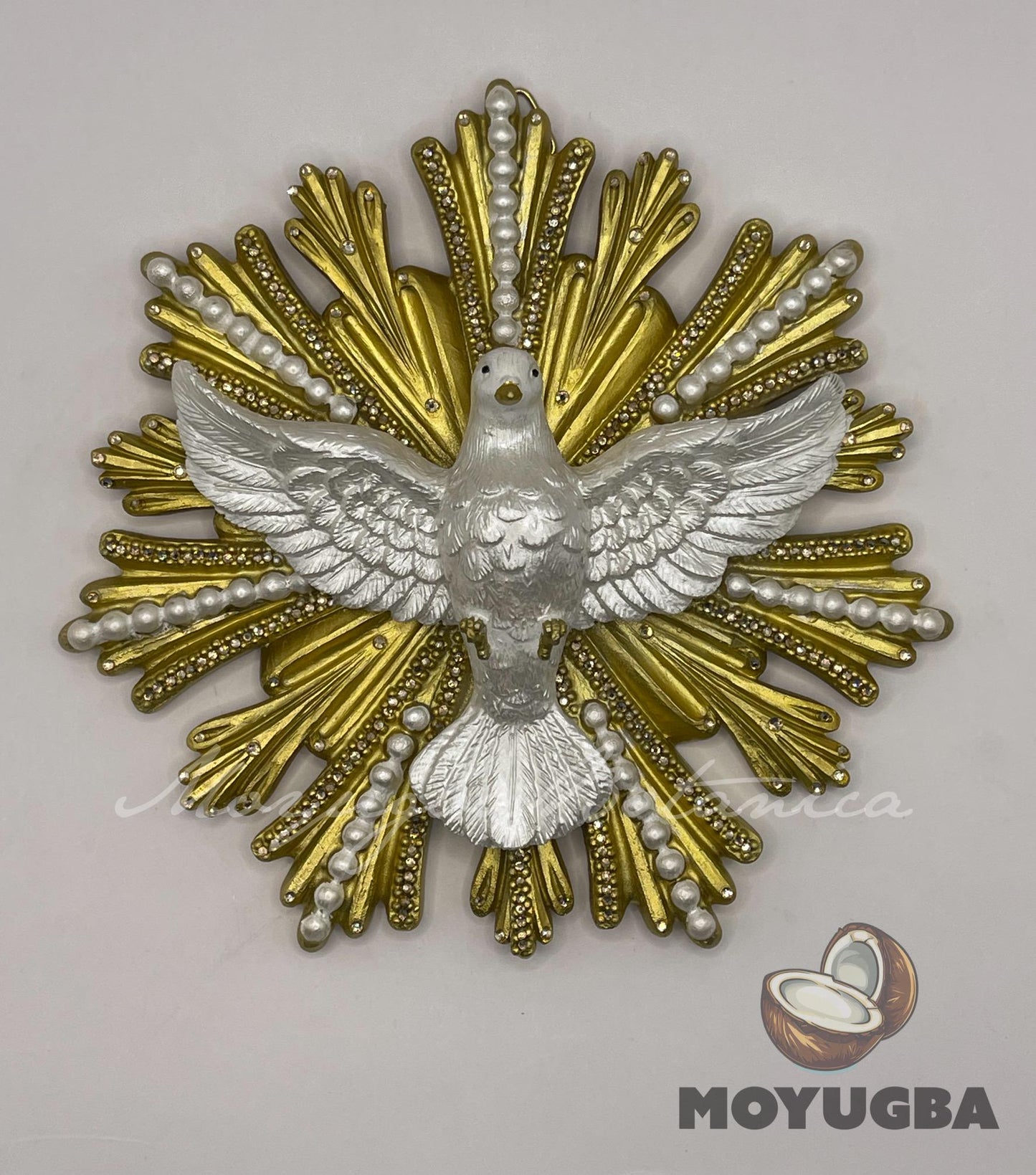 RHINESTONED Divine White Dove Sculpture for Spiritual Spaces - 6"