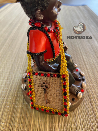 RHINESTONED - Orisha Eleggua Sitting Statue for Altar - Santeria