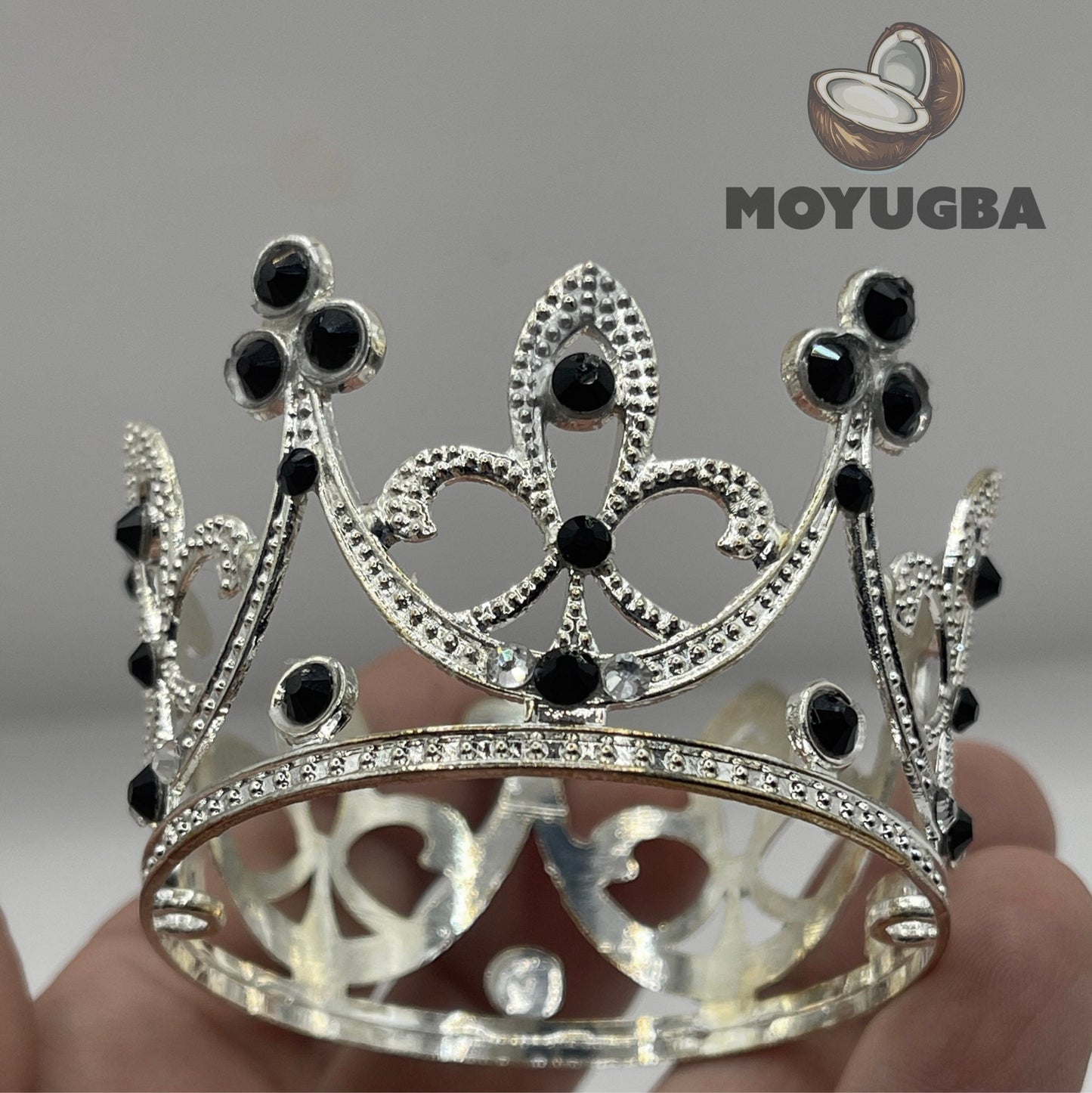 Silver Metal Crown with Black Rhinestoned Santeria/Yoruba