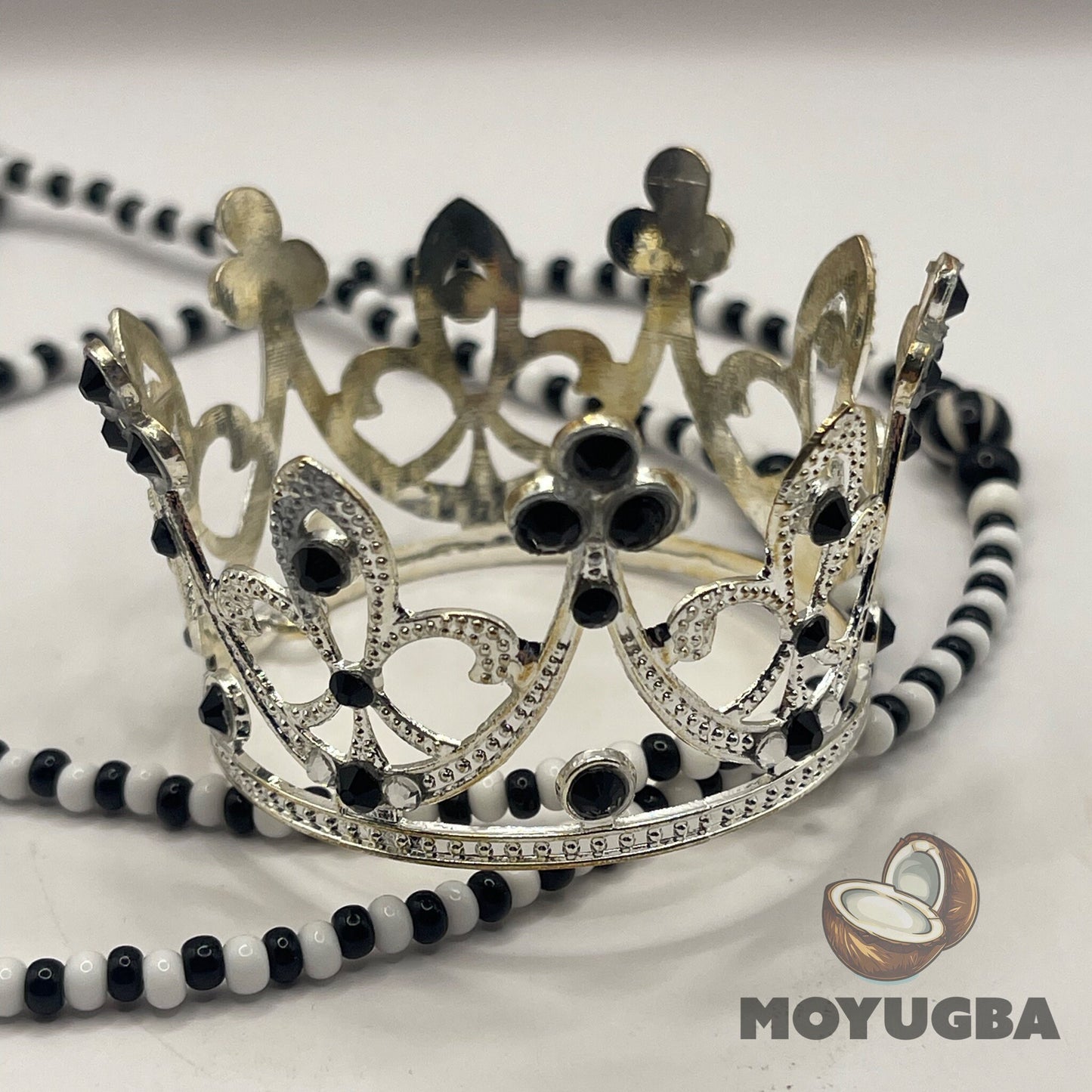 Silver Metal Crown with Black Rhinestoned Santeria/Yoruba