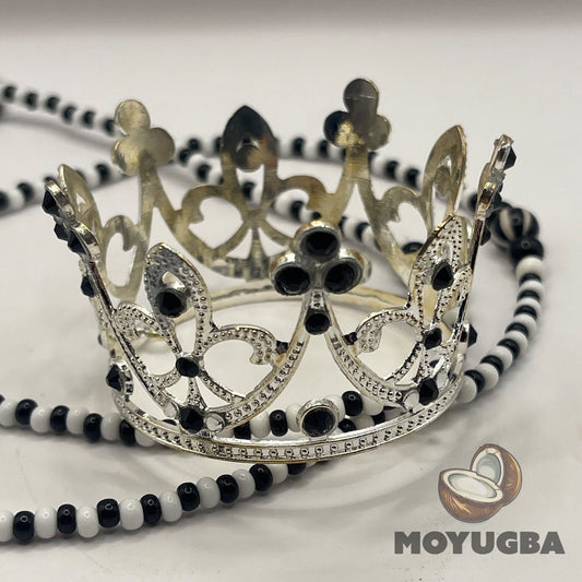 Silver Metal Crown with Black Rhinestoned Santeria/Yoruba