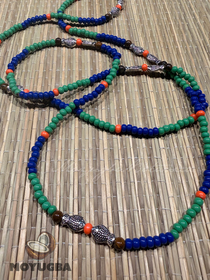 INLE with Tiger Eye Beads Necklace/Eleke/Collar - SANTERIA/YORUBA