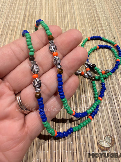 INLE with Tiger Eye Beads Necklace/Eleke/Collar - SANTERIA/YORUBA