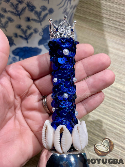Silver Olokun Yemaya Bell with Rhinestones, Pearls & Cowrie Shells