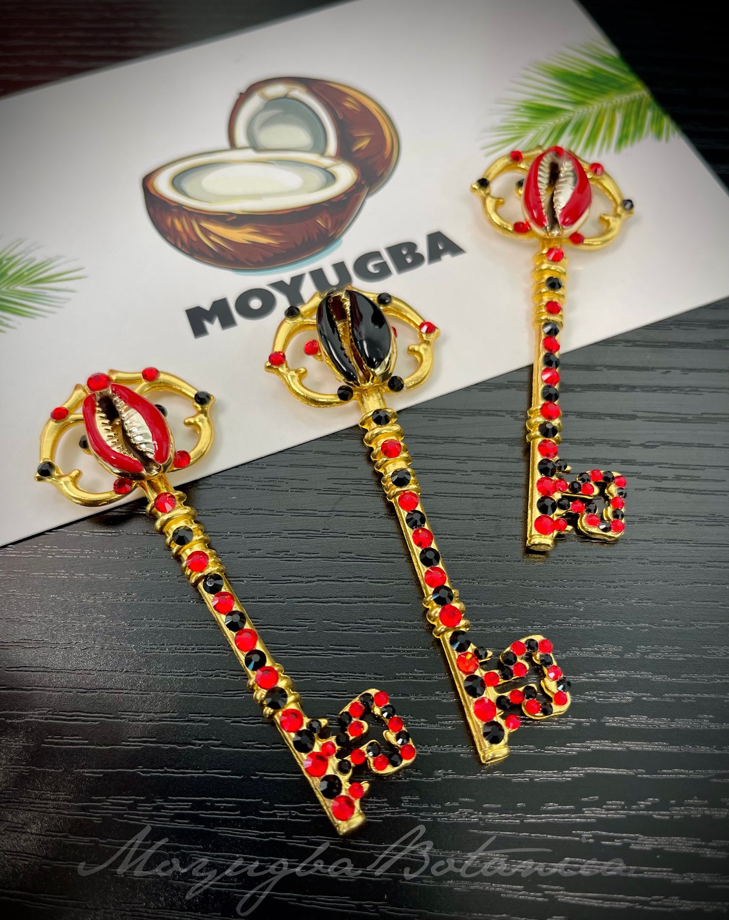 Handcrafted Rhinestoned Eleggua Keys -Llaves para Eleggua - Set of 3 Santeria/Yoruba