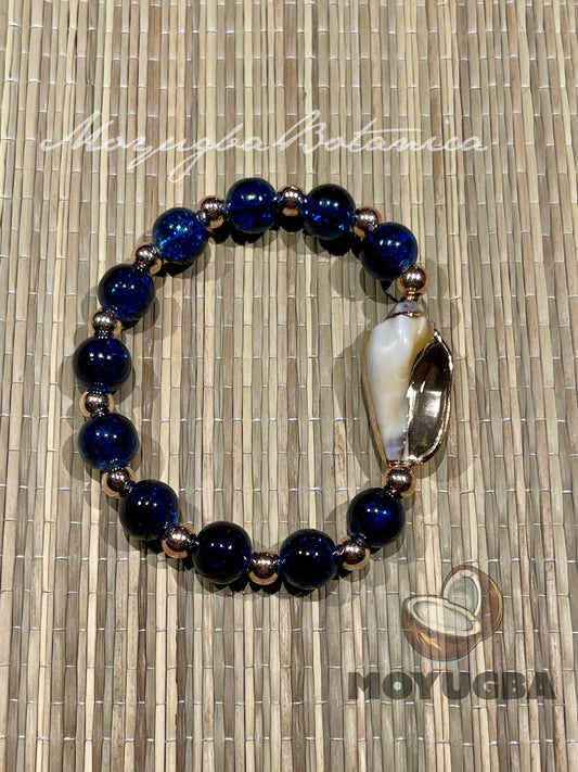 Yemaya Inspired Blue Beaded Bracelet with Shell Charm