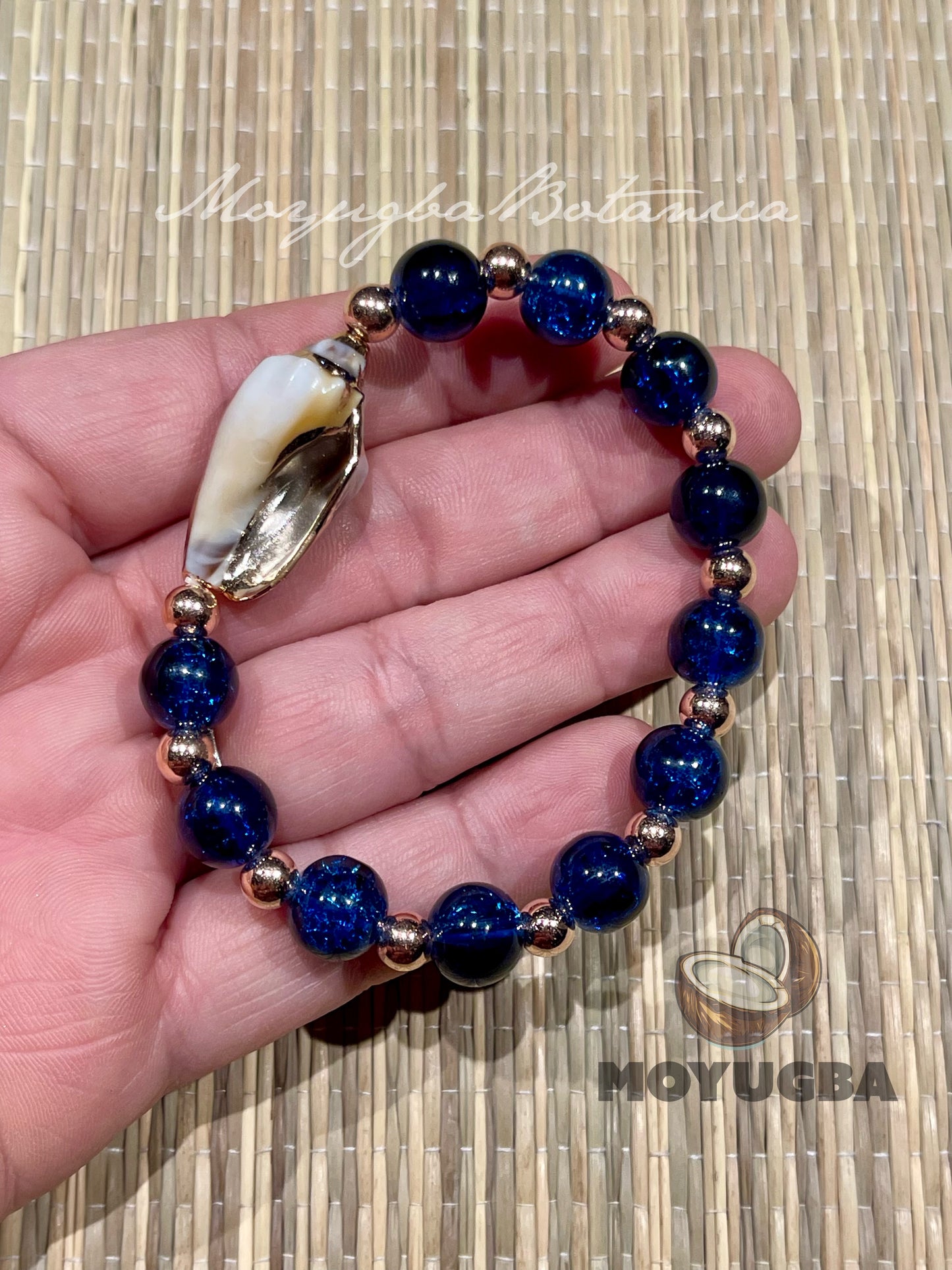 Yemaya Inspired Blue Beaded Bracelet with Shell Charm