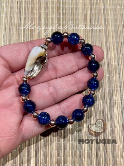 Yemaya Inspired Blue Beaded Bracelet with Shell Charm