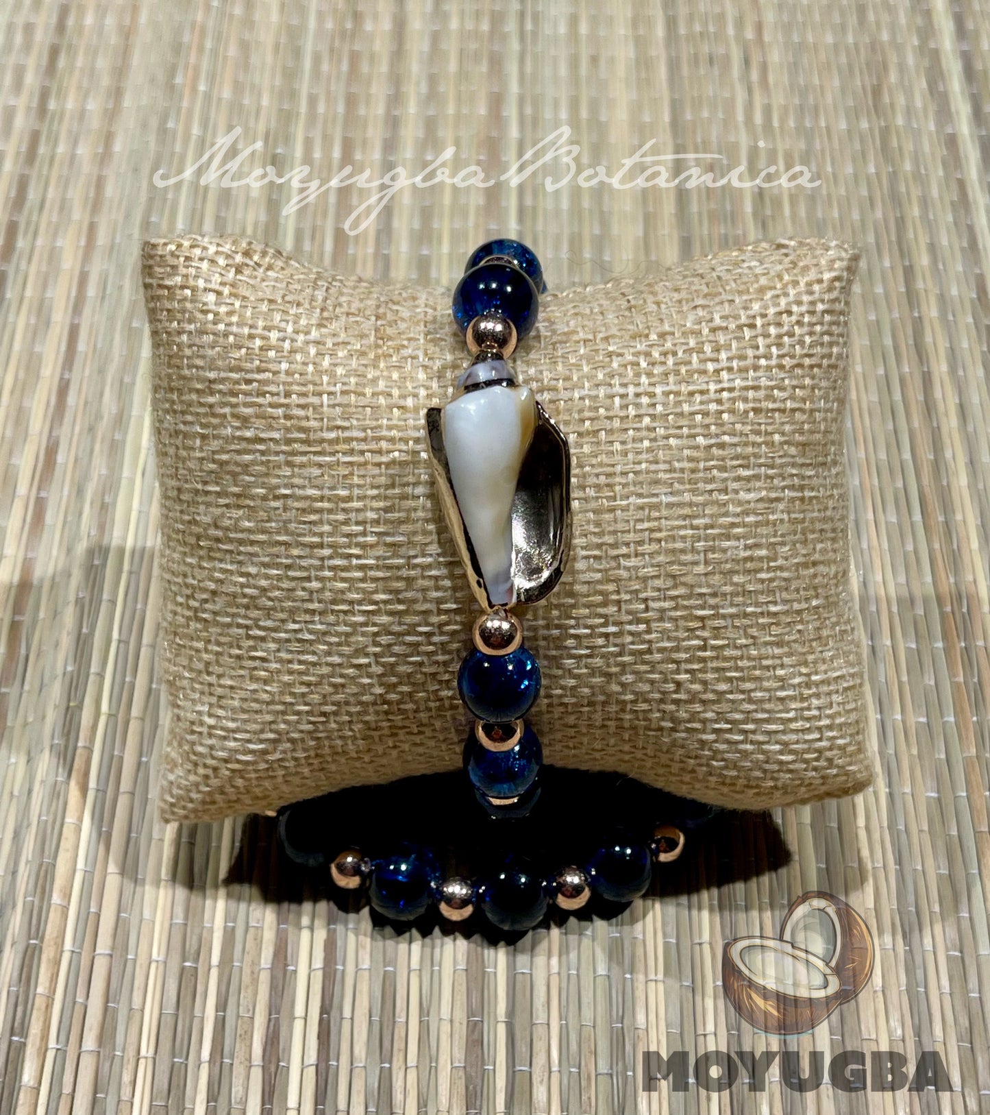Yemaya Inspired Blue Beaded Bracelet with Shell Charm