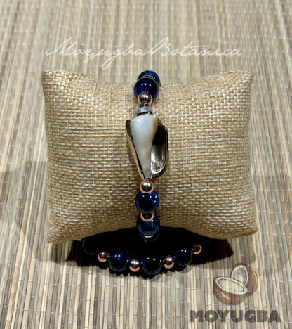 Yemaya Inspired Blue Beaded Bracelet with Shell Charm