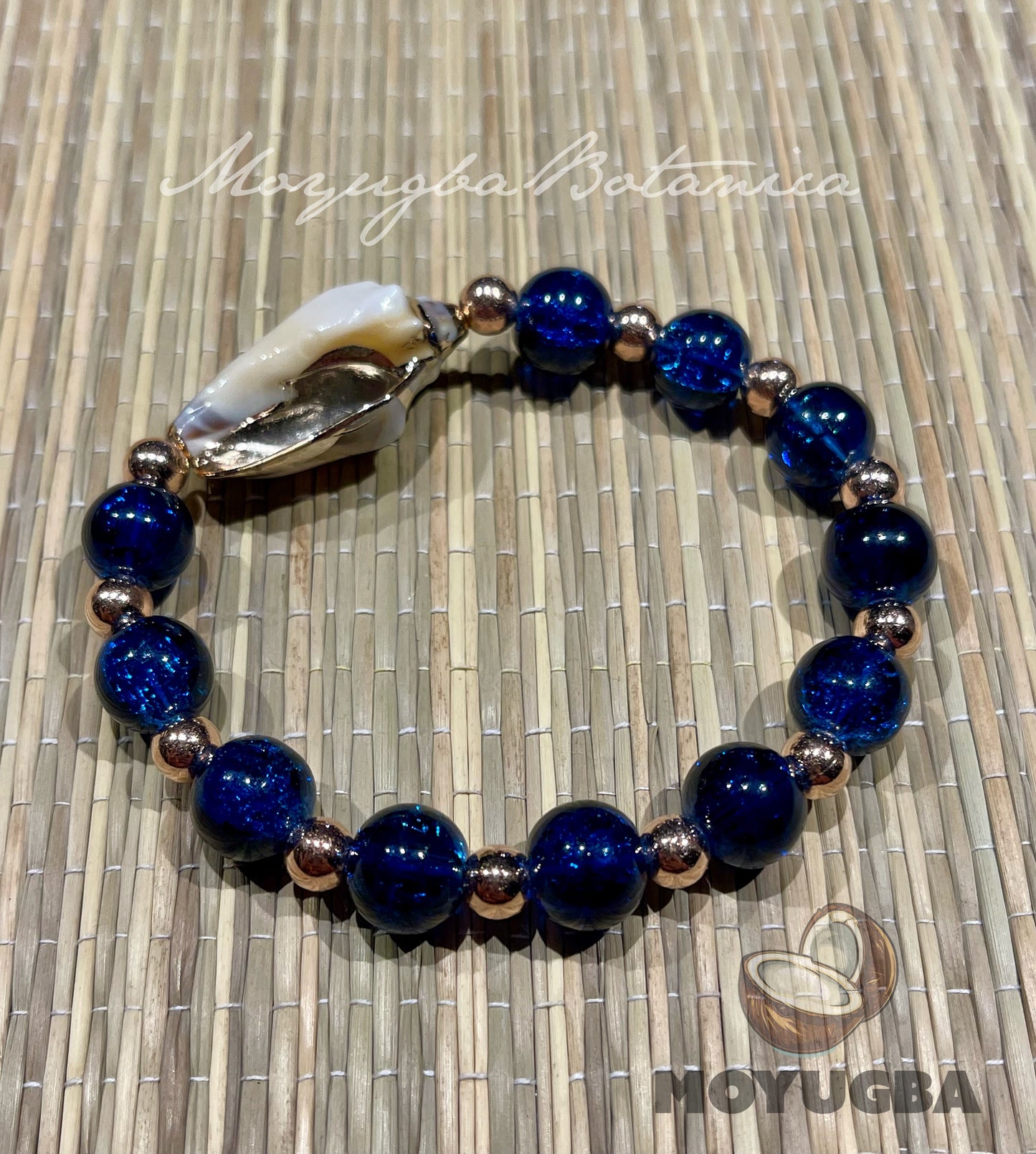 Yemaya Inspired Blue Beaded Bracelet with Shell Charm