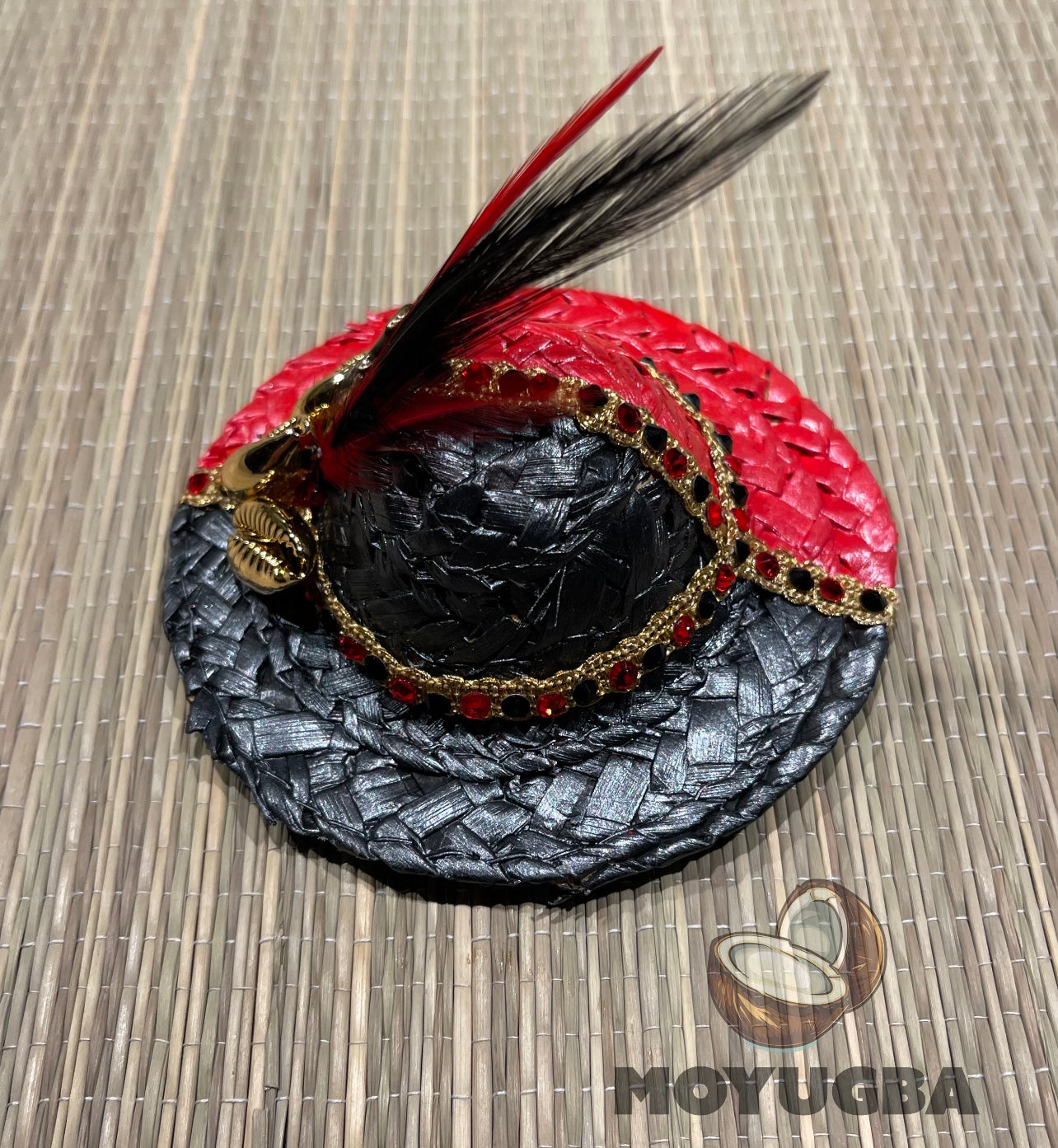 Rhinestoned Eleggua Straw Hat - Santeria/Yoruba