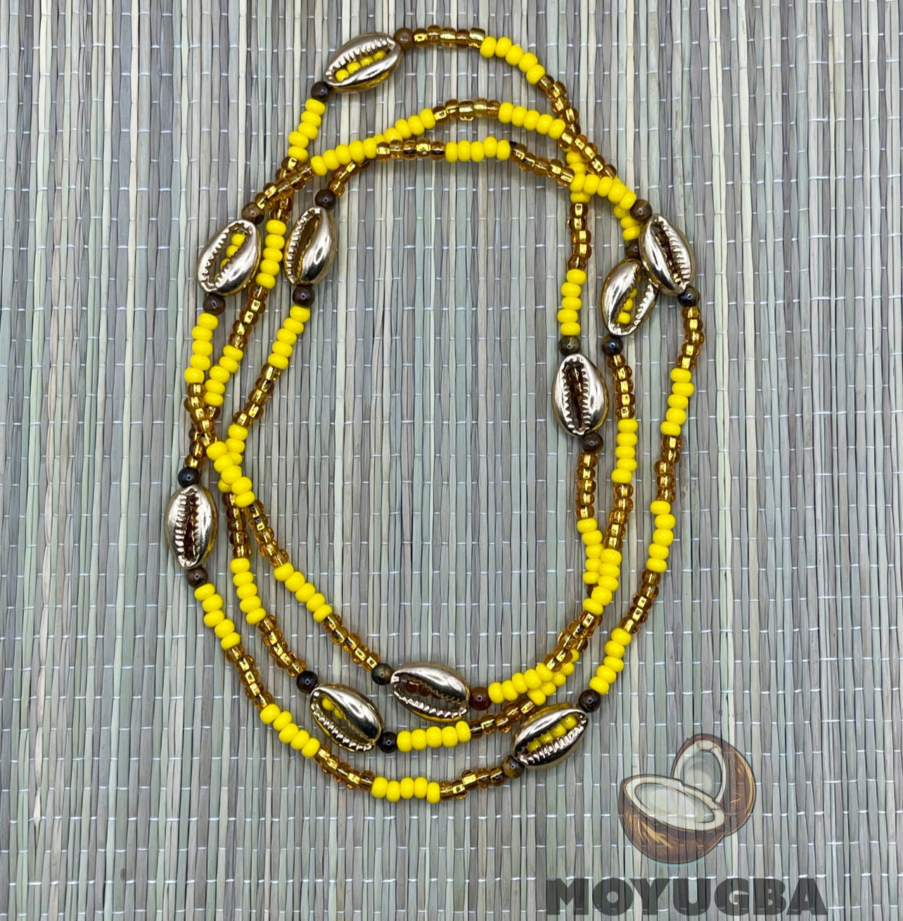 OSHUN with Tiger Eye Beads/Cowrie Shells Necklace/Eleke/Collar - Santeria/Yoruba
