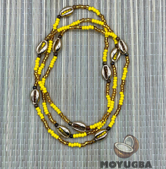 OSHUN with Tiger Eye Beads/Cowrie Shells Necklace/Eleke/Collar - Santeria/Yoruba