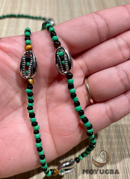 OGGUN Tiger Eye Beads/Cowrie Shell Necklace/Collar/Eleke - Santeria/Yoruba