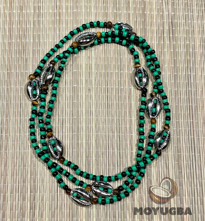 OGGUN Tiger Eye Beads/Cowrie Shell Necklace/Collar/Eleke - Santeria/Yoruba