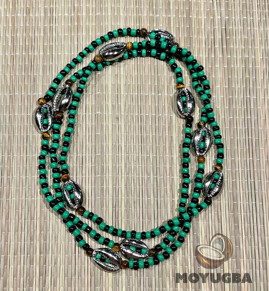 OGGUN Tiger Eye Beads/Cowrie Shell Necklace/Collar/Eleke - Santeria/Yoruba
