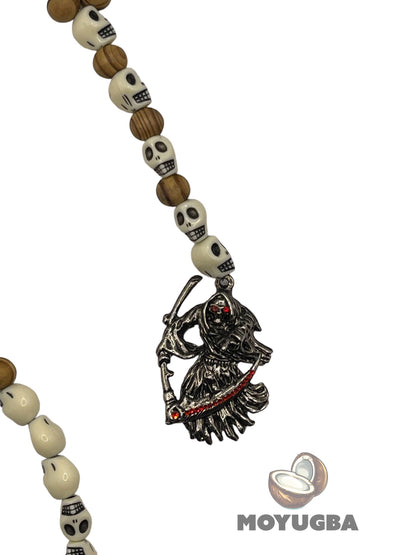 Santa Muerte Rosary Wood/Skull Beads - for Protection and Guidance