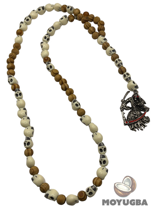 Santa Muerte Rosary Wood/Skull Beads - for Protection and Guidance