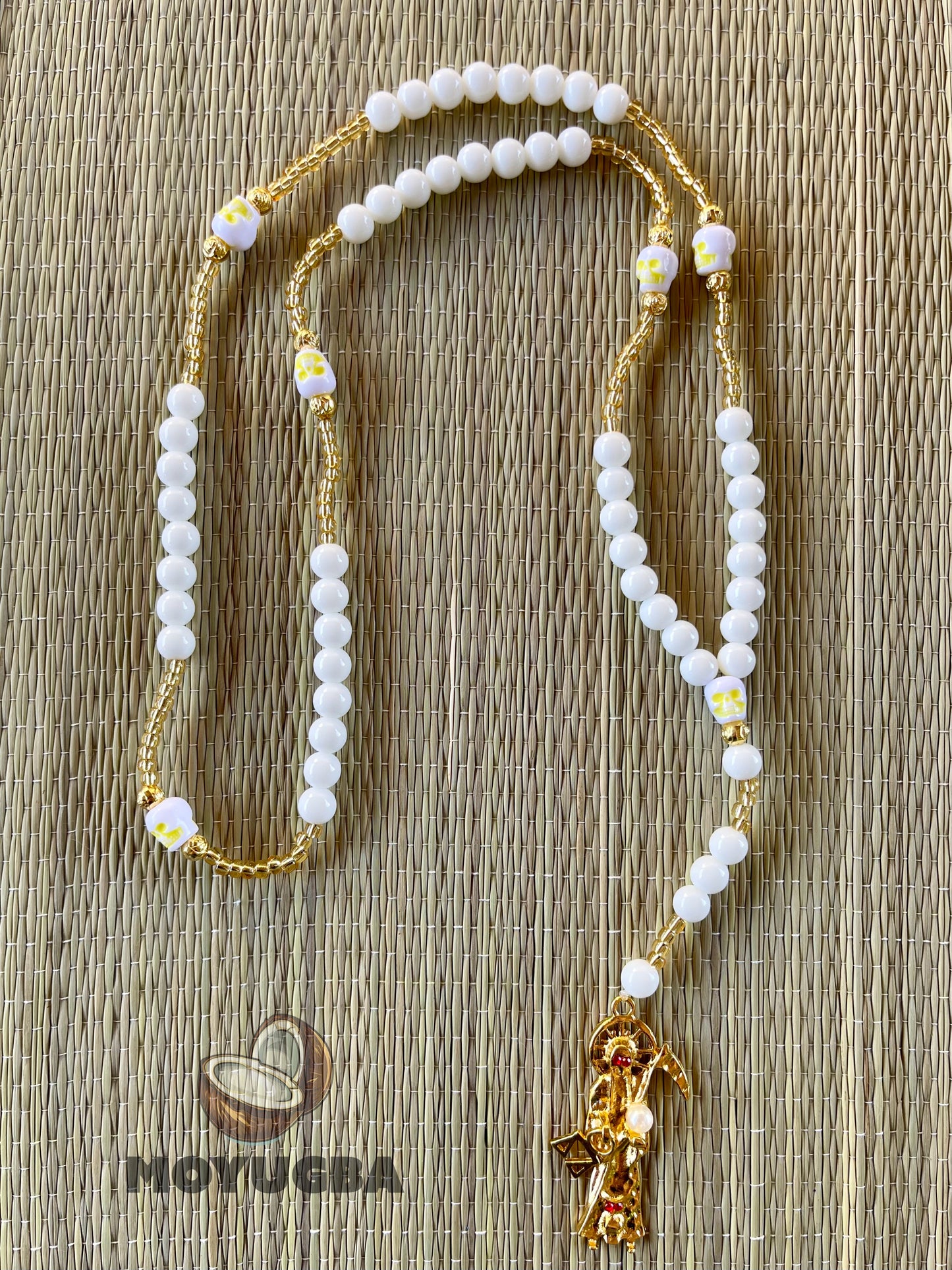 White Santa Muerte Rosary with Seed Beads - for Spiritual Connection