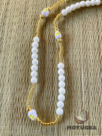 White Santa Muerte Rosary with Seed Beads - for Spiritual Connection