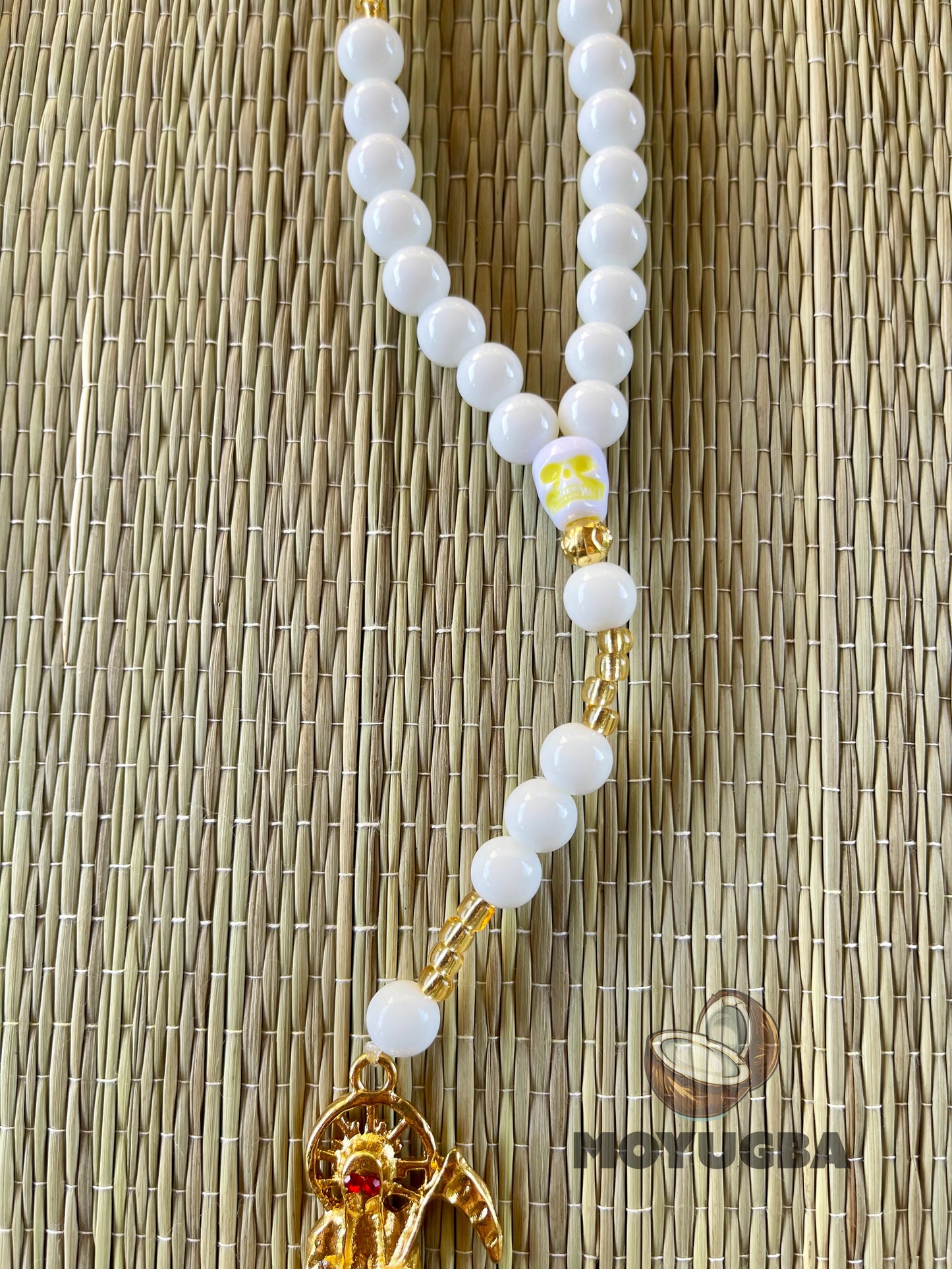 White Santa Muerte Rosary with Seed Beads - for Spiritual Connection