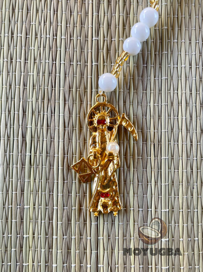 White Santa Muerte Rosary with Seed Beads - for Spiritual Connection