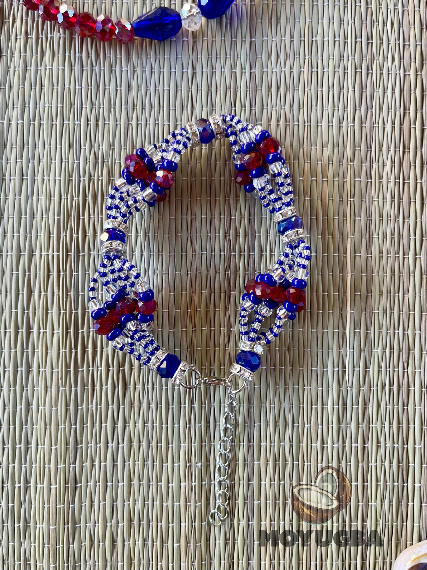 YEMAYA OKUTE Blue/Red Set - Seed Beaded Mazo and Ilde