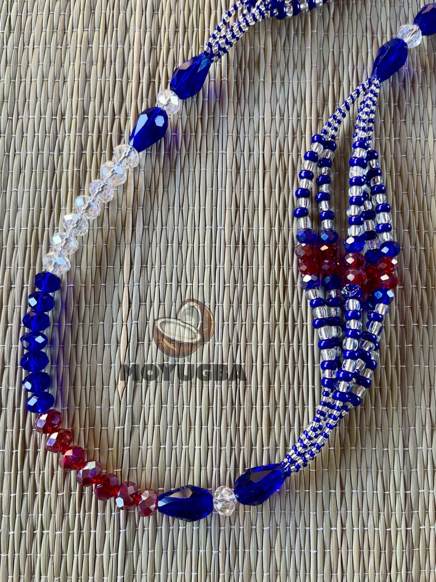 YEMAYA OKUTE Blue/Red Set - Seed Beaded Mazo and Ilde