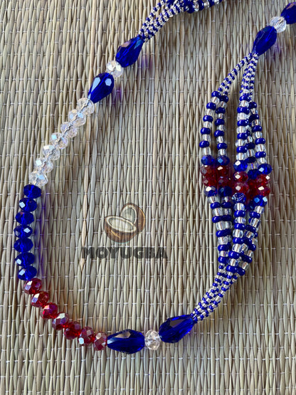 YEMAYA OKUTE Blue/Red Set - Seed Beaded Mazo and Ilde