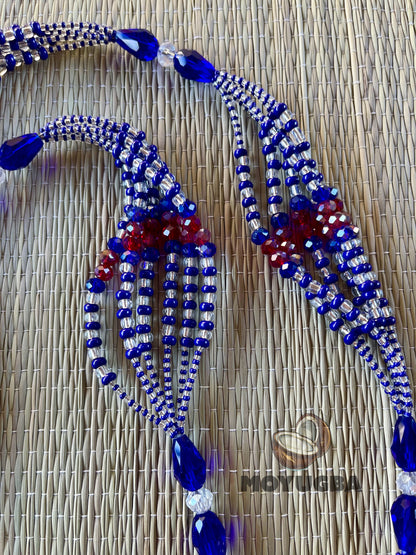 YEMAYA OKUTE Blue/Red Set - Seed Beaded Mazo and Ilde