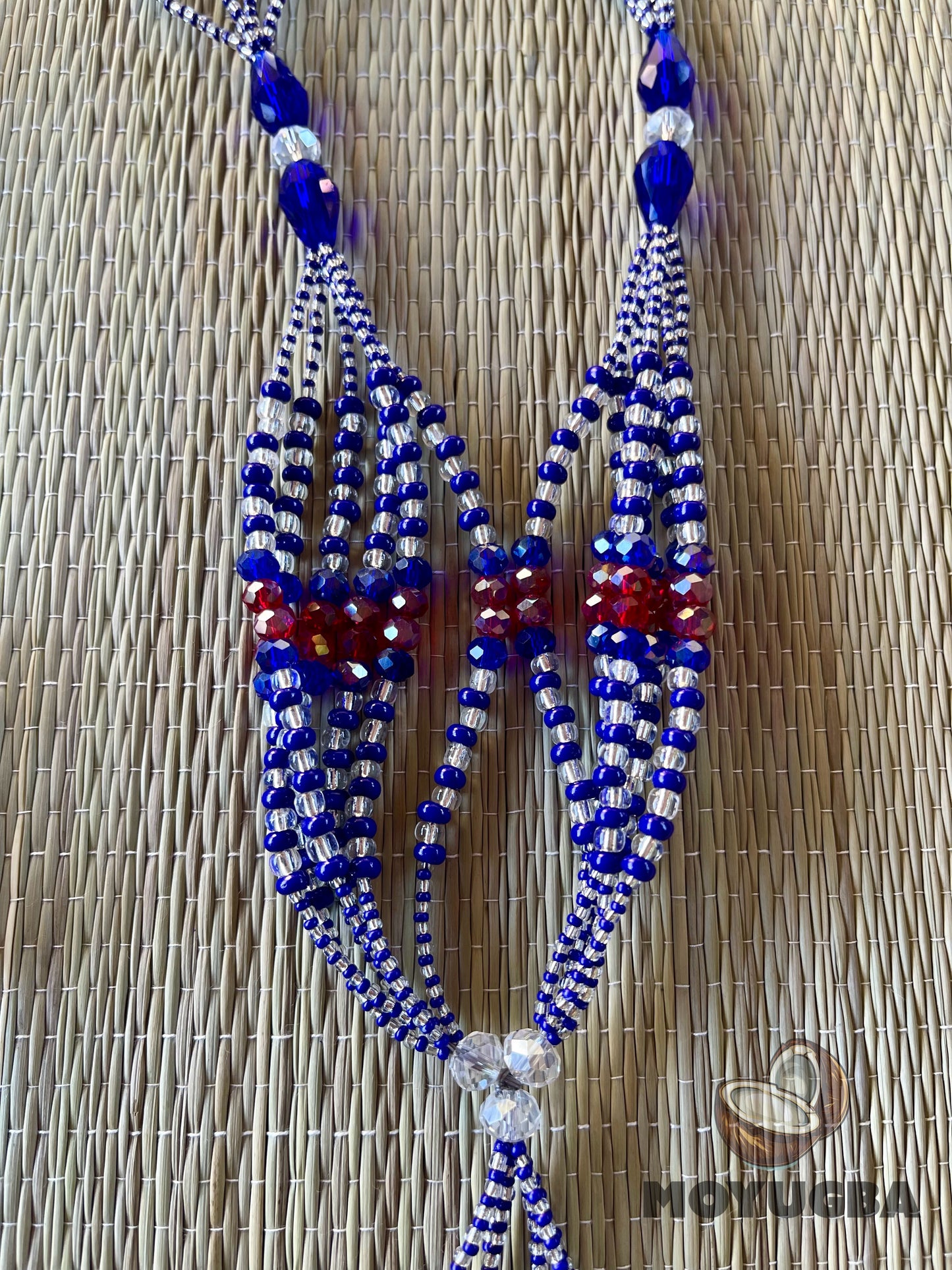 YEMAYA OKUTE Blue/Red Set - Seed Beaded Mazo and Ilde
