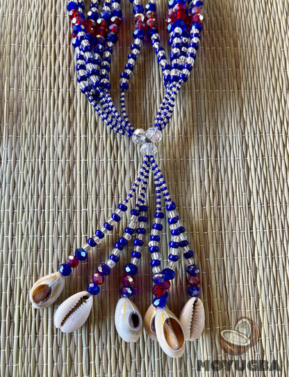 YEMAYA OKUTE Blue/Red Set - Seed Beaded Mazo and Ilde