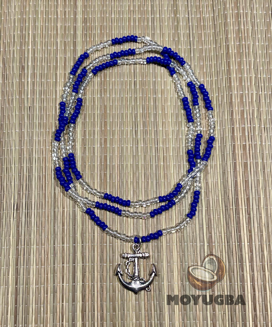 Yemaya Collar/Necklace/Eleke with Anchor Pendent  - Santeria/Yoruba