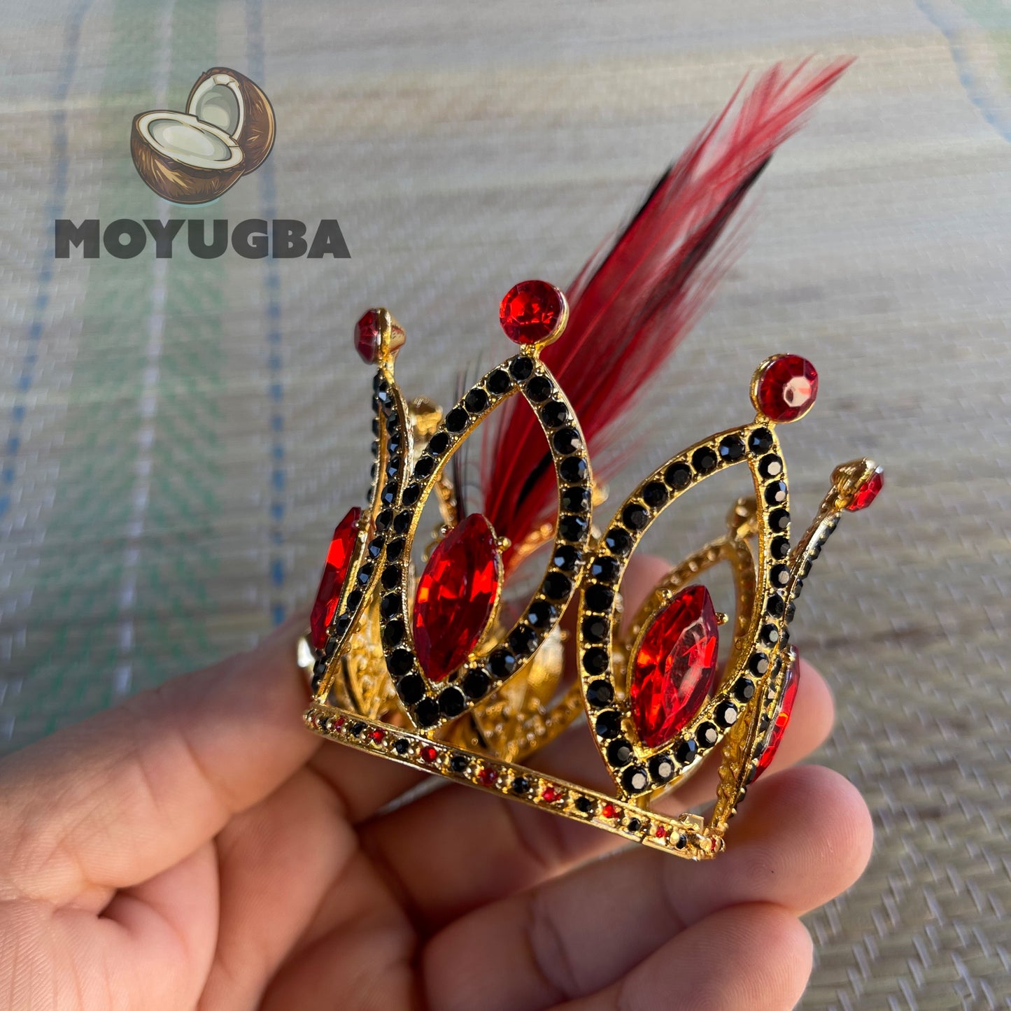 ELEGGUA Crown with Golden Cowrie Shells and Feathers