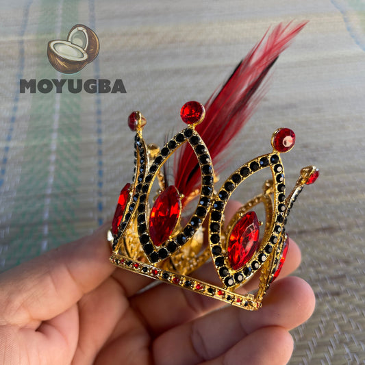 ELEGGUA Crown with Golden Cowrie Shells and Feathers