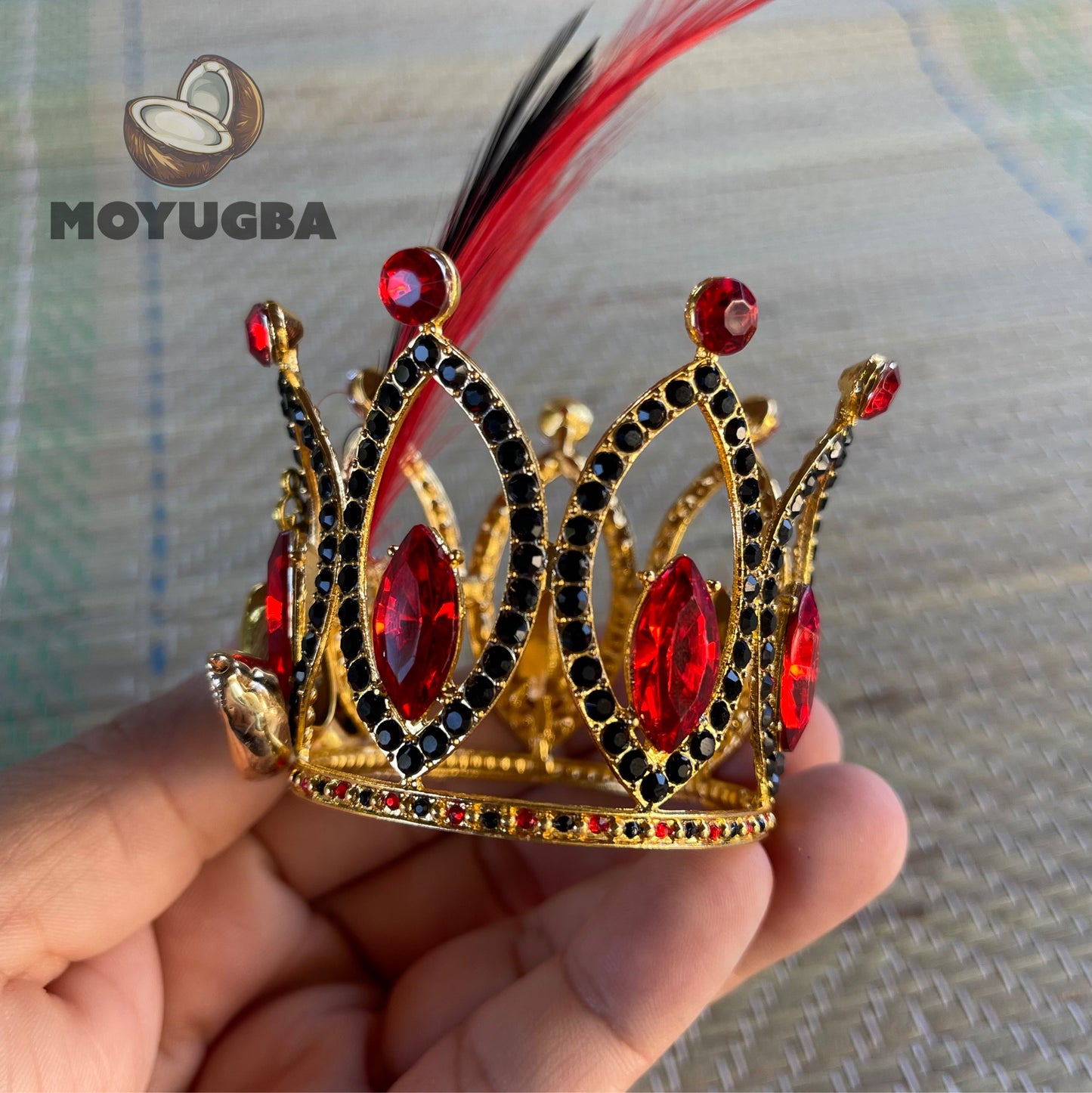 ELEGGUA Crown with Golden Cowrie Shells and Feathers