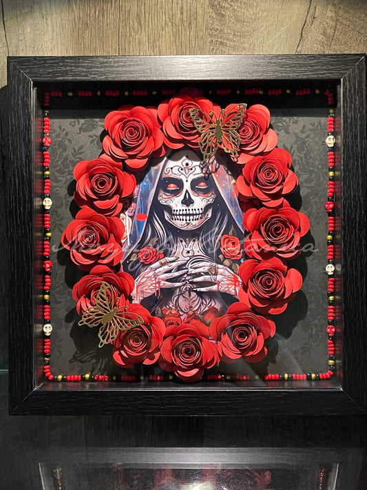 SANTA MUERTE Rose Shadow Box - 9x9