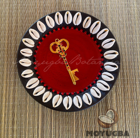 Eleggua Offering Plate with Cowrie Shells/Rhinestones - 6"