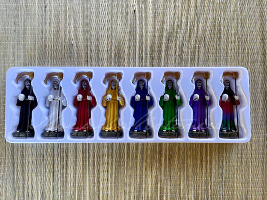 8 PACK Mini Santa Muerte Statues - 3.5" with Scythe - (Removable)
