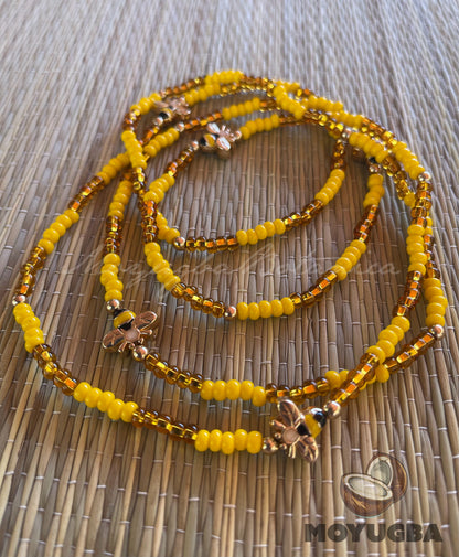 Orisha Oshun - 5 BEE CHARM Necklace/Eleke/Collar - Santeria/Yoruba