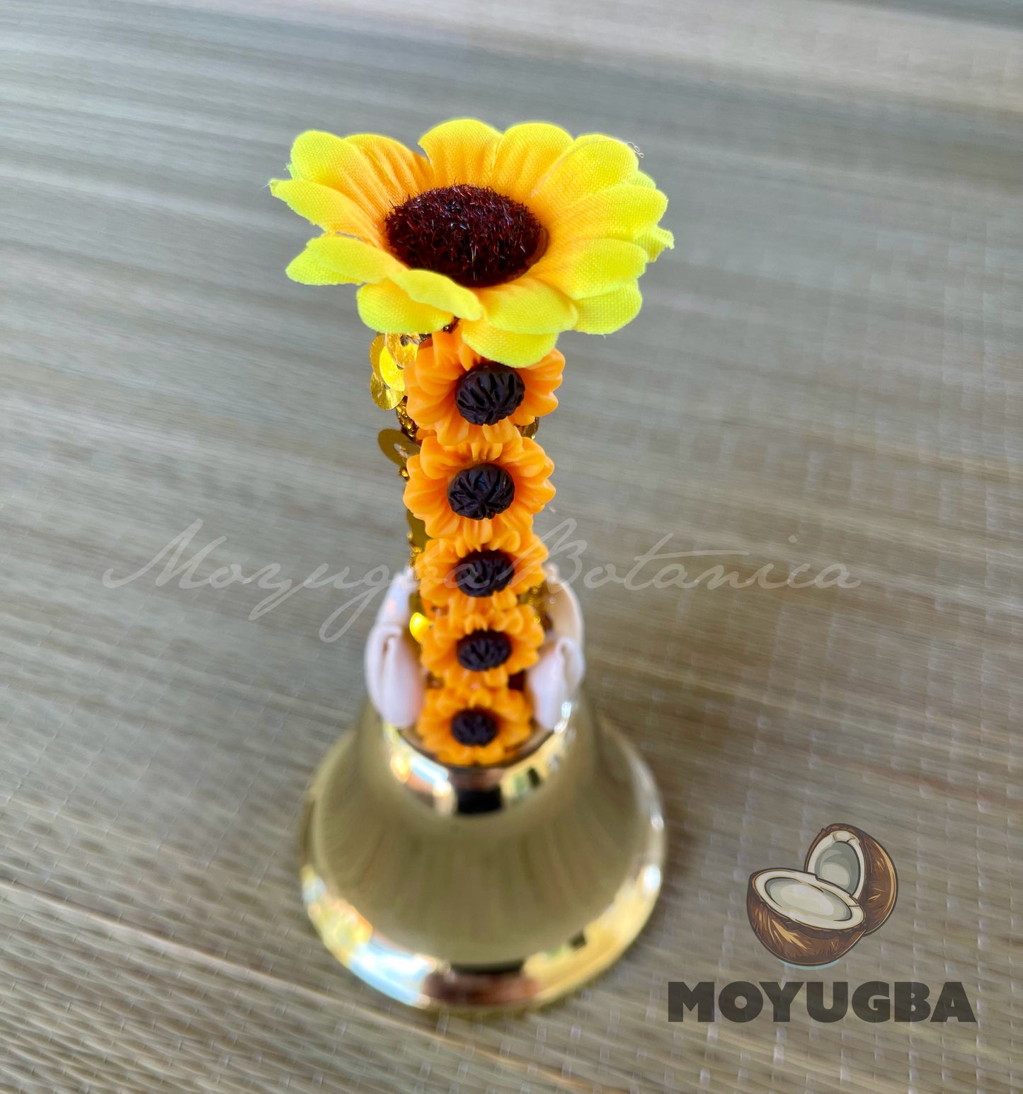 OSHUN Bell/Campana with Sunflowers and Cowrie Shells