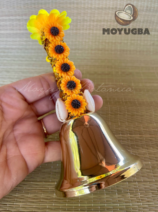 OSHUN Bell/Campana with Sunflowers and Cowrie Shells