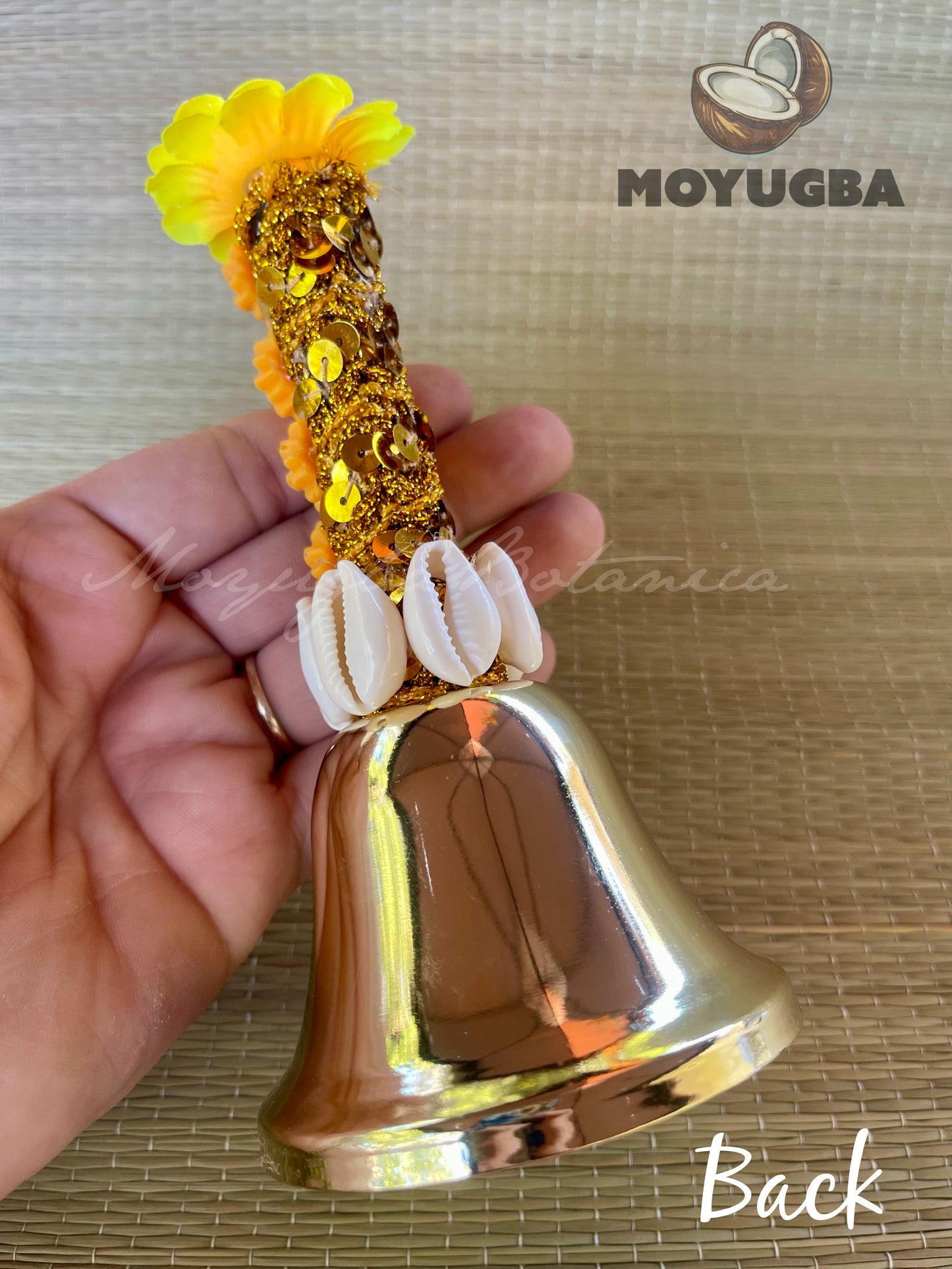 OSHUN Bell/Campana with Sunflowers and Cowrie Shells