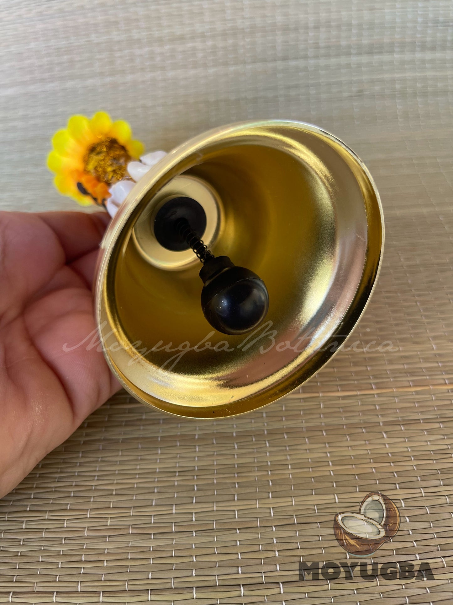 OSHUN Bell/Campana with Sunflowers and Cowrie Shells
